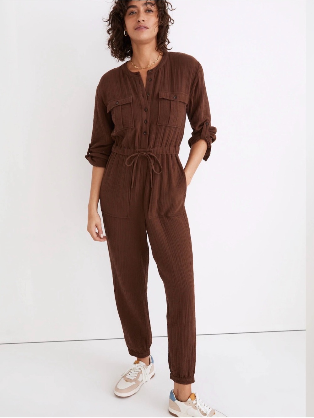 Madewell Lightspun Tapered-Leg Jumpsuit in Cocoa